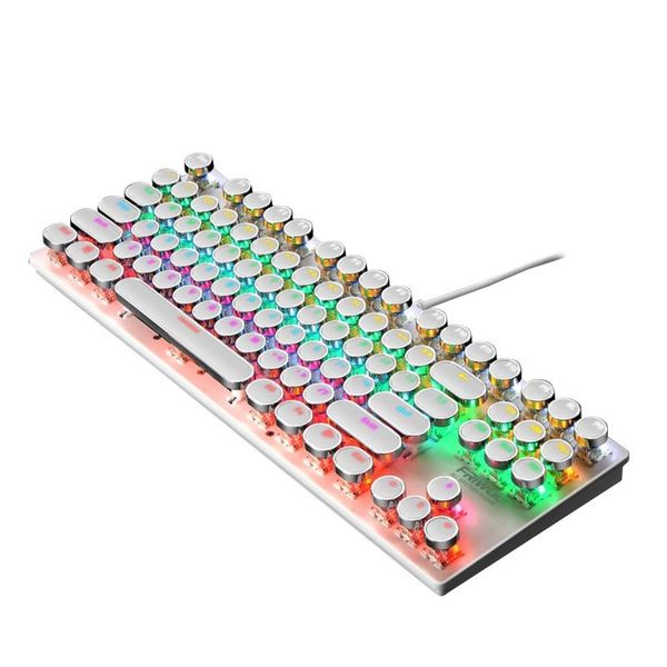 

wired 87 keys green axis punk mechanical keyboard metal panel round keycap rgb led backlight usb gamer keyboard
