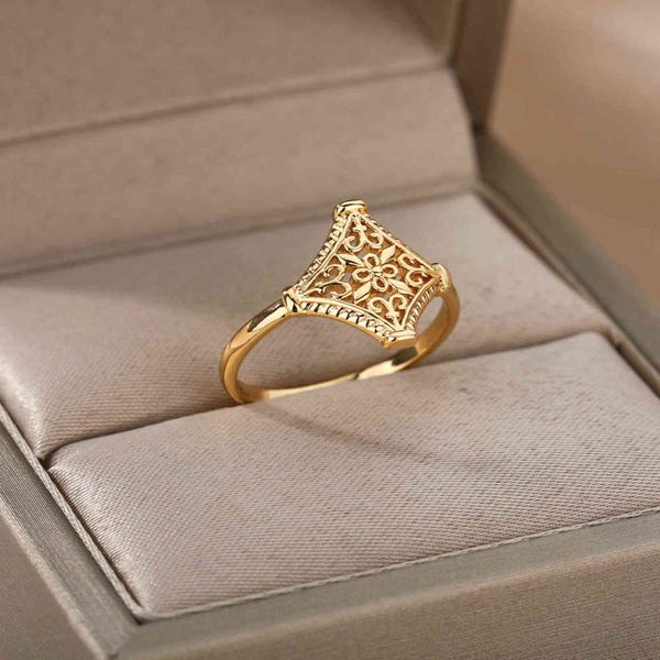 

hollow out flower geometric rings for women vintage finger ring engagement wedding rings vintage jewelry gift bague g1125, Slivery;golden