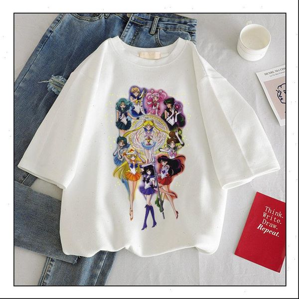 

women tshirt harajuku gothic sailor moon print short sleeve tees fashion casual t shirt women clothing t shirts corp, White