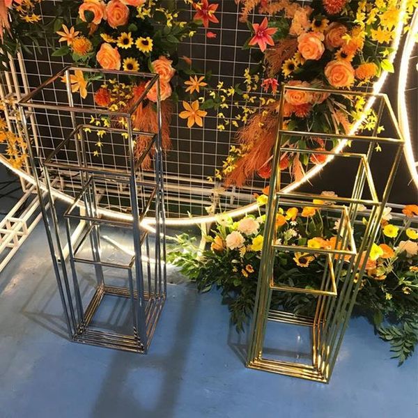 

party decoration shiny gold-plated wedding centerpiece backdrop tall metal iron geometric flower stands yudao1574