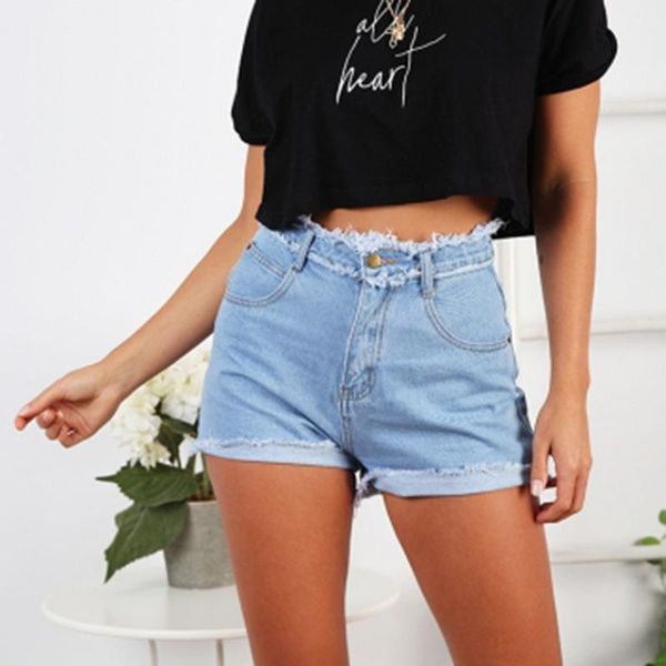 

women's jeans high waist shorts woman pants for women clubwear streetwear girls pant fashion button pockets plus size, Blue