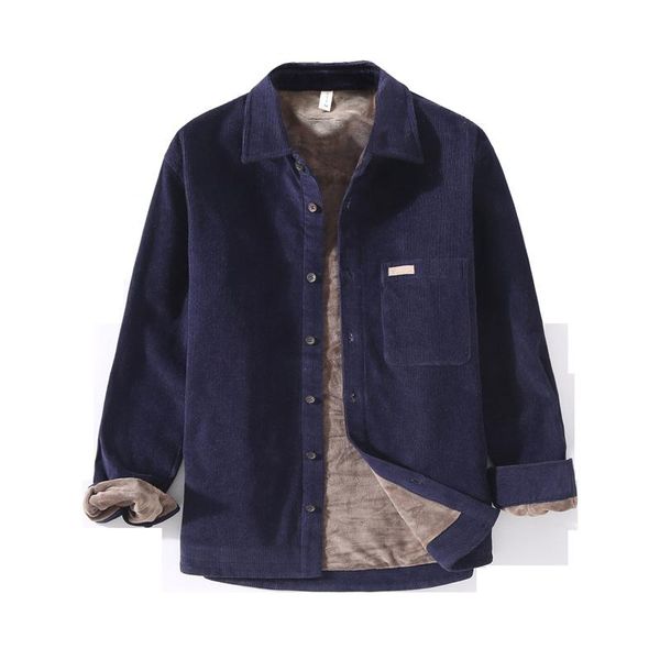 

men's casual shirts retro corduroy men fleece thickening warm shirt jacket tide long-sleeved premium loose lapel xl, White;black