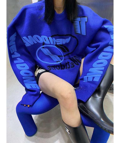 

dongguan we11done loose bf style round neck letter printing fashion medium length long sleeve pullover female, White;black