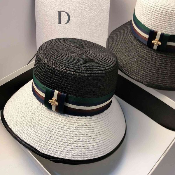 

versatile black and white fisherman's hat summer straw beach basin hat big brim sunscreen sun hat bee, Black;white