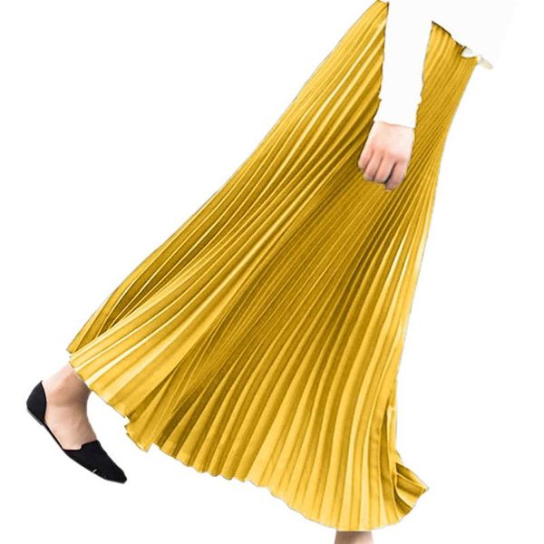 

jaycosin harajuku 2021 spring autumn skirt high waisted skinny large swing long pleated skirts metallic plus size midi saia, Black