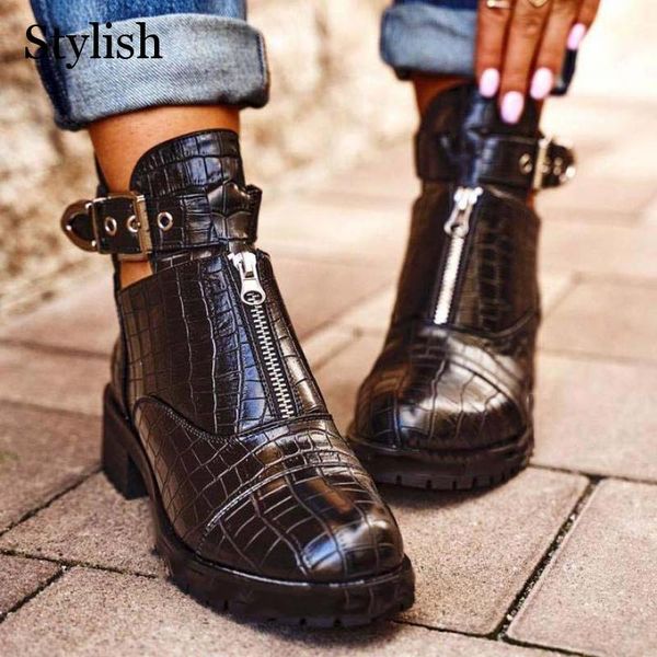 

boots buckle ankle femme shoe solid square heel botte cool fashion casual shoes party black platform women short
