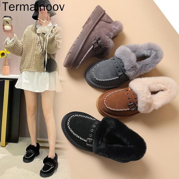 

boots termainoov women snow metal buckle plus size velvet warm shoes winter ankle plush booties, Black