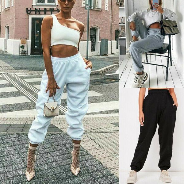 

women's pants & capris fashion women casual harem high waist loose elastic trousers streetwear, Black;white