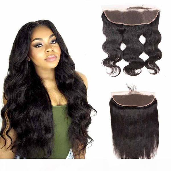 

brazilian virgin human hair 13x4 lace frontal ear to ear closure brazilian virgin human hair straight body wave part 10-20 inch, Black;brown
