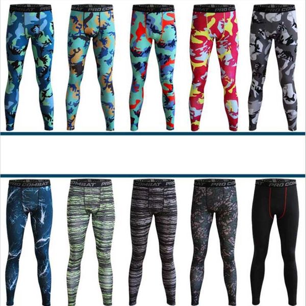 

new arrival camouflage elastic compression tight men's sport gym pro combat basketball training running fitness pants, Black
