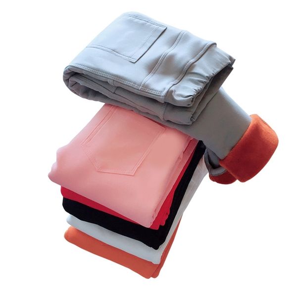 

winter leggings girls winter children plus velvet pants thicken warm long trousers for kids baby skinny pencil pants 210303, Blue