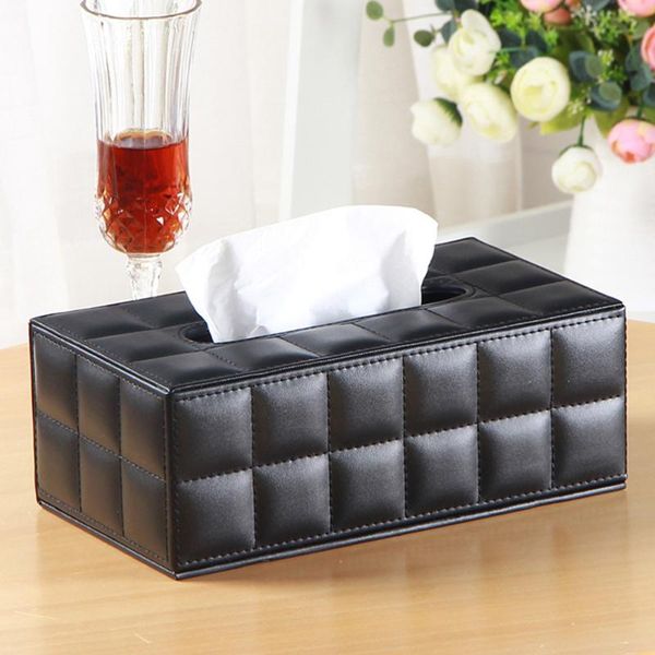 

tissue boxes & napkins simple pu box rectangle paper towel holder desknapkin storage container for home office (size s, black)