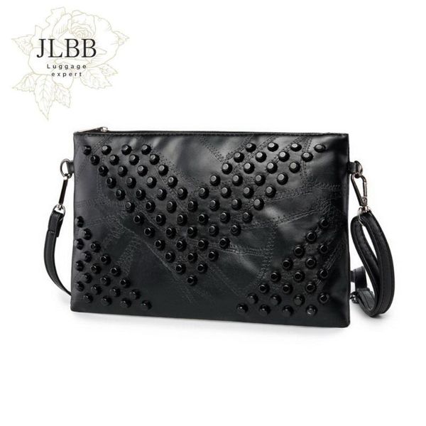 

gothic fashion punk style luxury leather women handbag simple brand design casual clutch bag rivet youth girls purse whdv0088