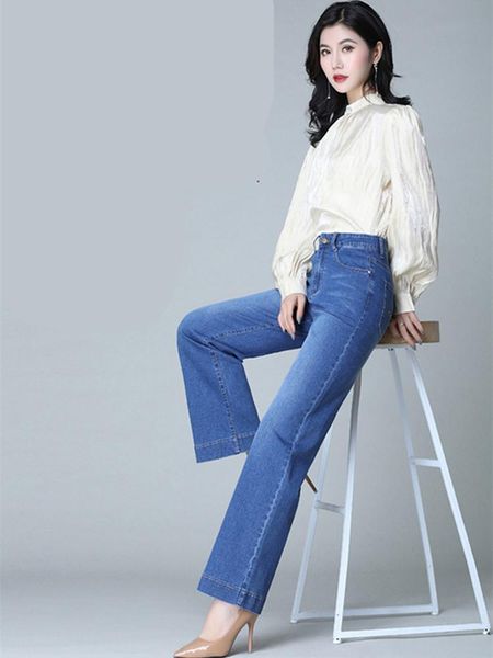 

women's jeans plus size high waist vintage women loose full-length wide leg jean denim clothing streetwear harajuku straight pants femm, Blue