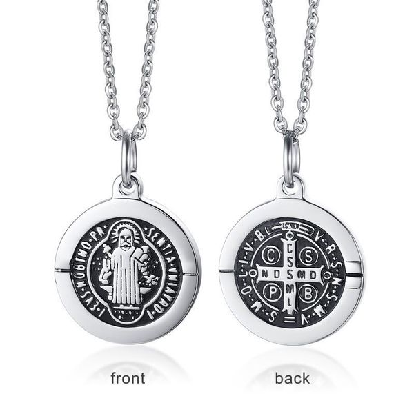 

pendant necklaces men's st benedict exorcism for women stainless steel catholic roman cross demon protection ghost, Silver