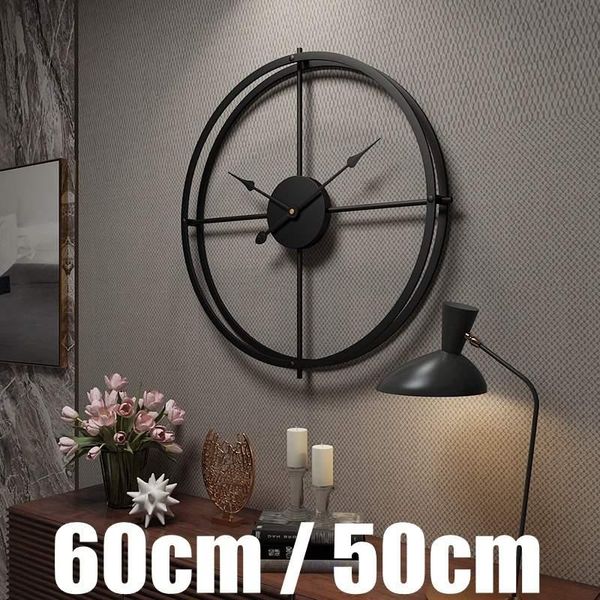 

north europe large vintage metal wall clock double layer iron frame mute watch for home living room decor wall clock 50/60cm