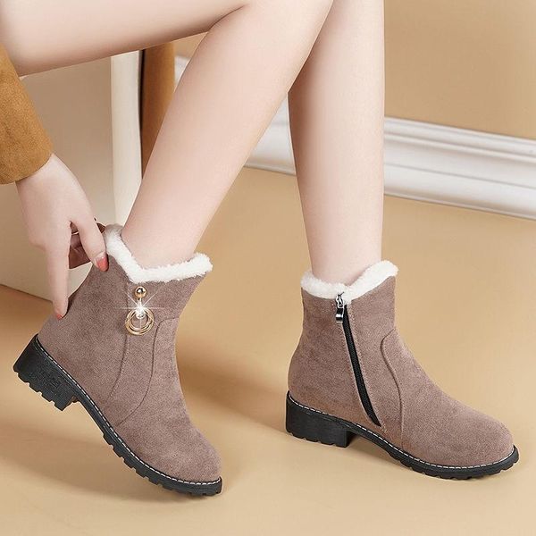 

new women boots winter outdoor keep warm fur boots waterproof women's snow thick heel with round head short boot 2021, Black