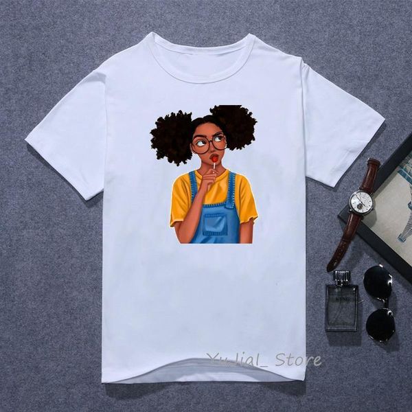 

melanin poppin shirt vogue t shirt women black african curly hair girl printed tshirt femme harajuku clothes female t-shirt, White