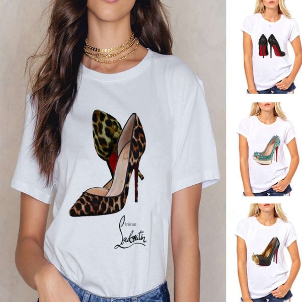 

high heel printed t-shirt, White