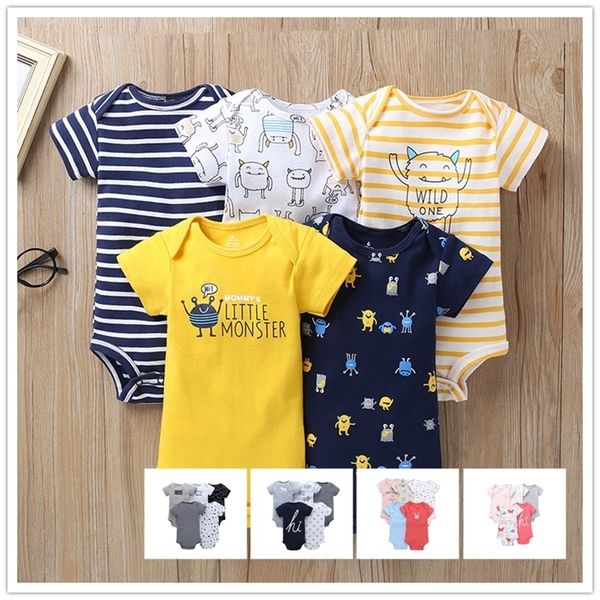 Novo 5 pçs / lote Bodyuit Recém-nascido Bebé Boy Roupas de Manga Curta Meninas Roupas Unisex 0-24m Fato de Verão Infantil 210309