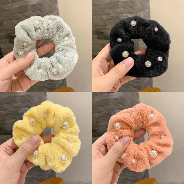 

hair accessories french style plush ring simplement all-match solid color temperament pearl exquisite headdress, Slivery;white