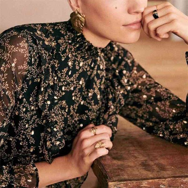 

women's knits & tees bronzing silk shirts women autumn summer long sleeve ruffle neck floral chic blouse vintage office lady casua, White