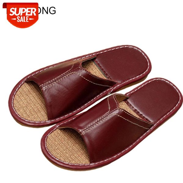 

LCIZRONG Autumn 5 Colors Leather Couple Home Slippers Men Flax Comfortable Solid Unisex Slippers High Quality Slapping Shoes Man #iX7r, Black