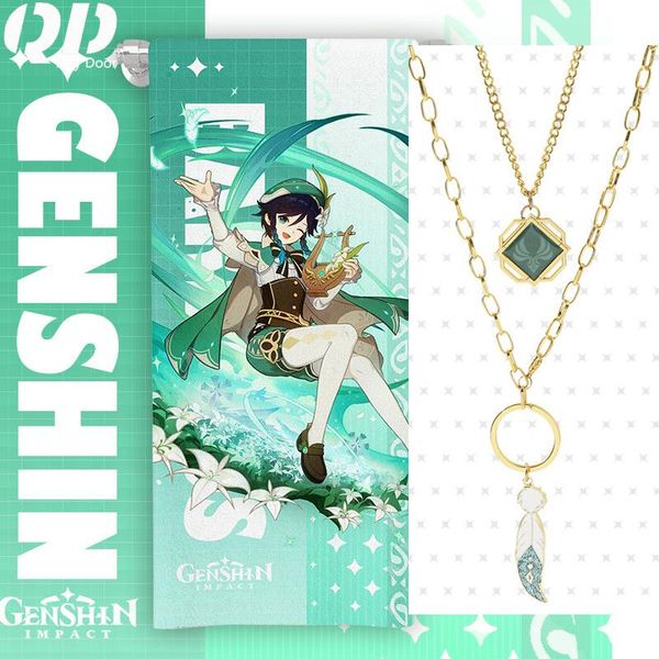 

earrings & necklace genshin impact barbatos venti luminous game eye of god wind pendant neck decor jewelr, Silver