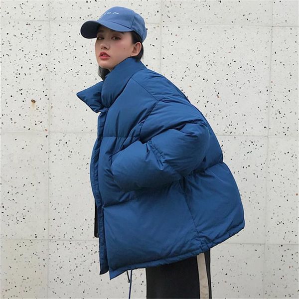 

women's down & parkas korean style 2021 winter jacket women stand collar solid black white female coat loose oversized womens short par