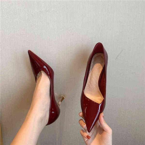 

dress shoes women designer fashion pointed high heels shallow mouth black red office stiletto pumps 220303