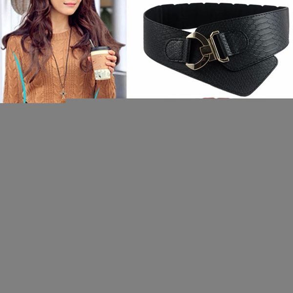 

designer wide elastic cinch belt women's rocker fashion belt gold metal rivet wide belts for dress coat cummerbund retro style, Black;brown