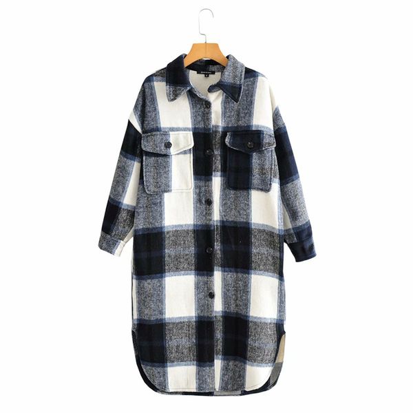 

2021 new winter women jacket streetwear paid single breasted long coat thick warm vintage chic turn down collar outwear f6x9, Black