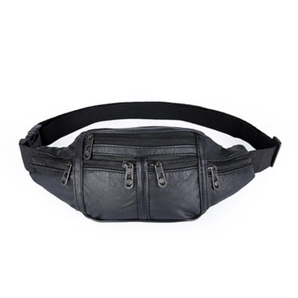 

men waist bag multifunctional leather adjustable money belt pouch zipped compartmentstravel holiday black casual across-body bag