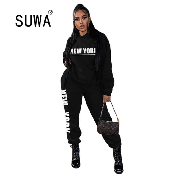 Loungewear Frauen Zweiteilige Outfits Brief Gedruckt Langarm Sweatshirt Top Baggy Hosen Hip Hop Cool Girl Streetwear BF Stil 210525