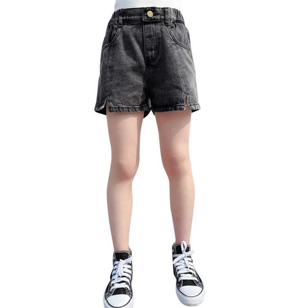 

jeans for girl solid color children's short summer kids casual style clothes s 6 8 10 12 14 210528, Black