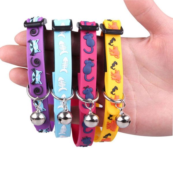 

cat collars & leads 4pcs animal pattern silicone for dogs adjustable elastic band pet collar small neck strap with bell