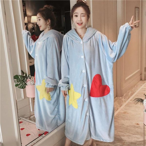 

women's sleepwear pajamas autumn and winter coral fleece thickened warm nightdress nightgown flannel pregnant women extended, Black;red