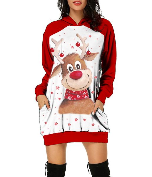 

Christmas Printed Women's Sweatshirt Long Sweater Loose Dress Comfortable and Soft, Black