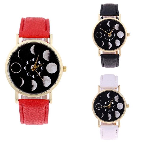 

wristwatches ladies watch r eclipse pattern leather analog quartz, Slivery;brown