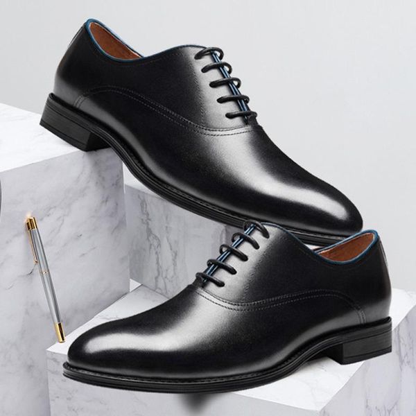

dress shoes plus size fashion genuine leather formal handmade pointed toe men's heeled wedding party oxfords for bride jns187, Black