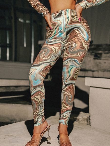 

sxy high waist marble print skinny pants c5hp#, Black;white