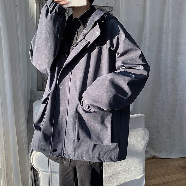 

2021 new spring autumn hooded men's fashion casual pocket jackets mens streetwear korean loose hip-hop bomber jacket men m-2xl bz3y, Black;brown