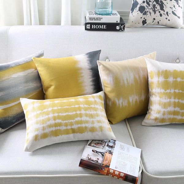 

cushion/decorative pillow modern cushion cover linen cotton blend case art yellow gray stripe geometric sofa decorative housse de coussin