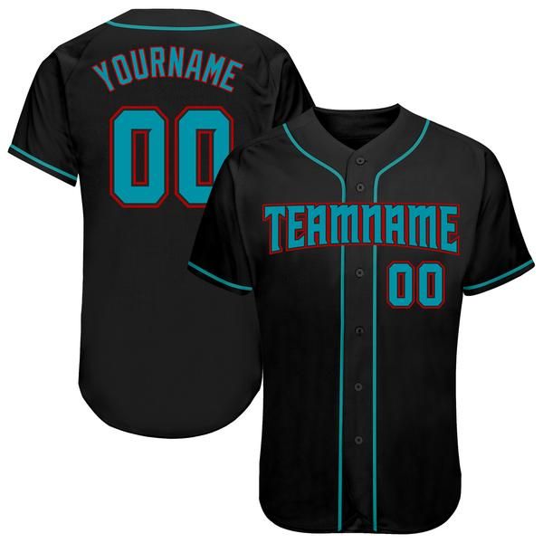 

custom black aqua-red authentic baseball jersey, Blue;black