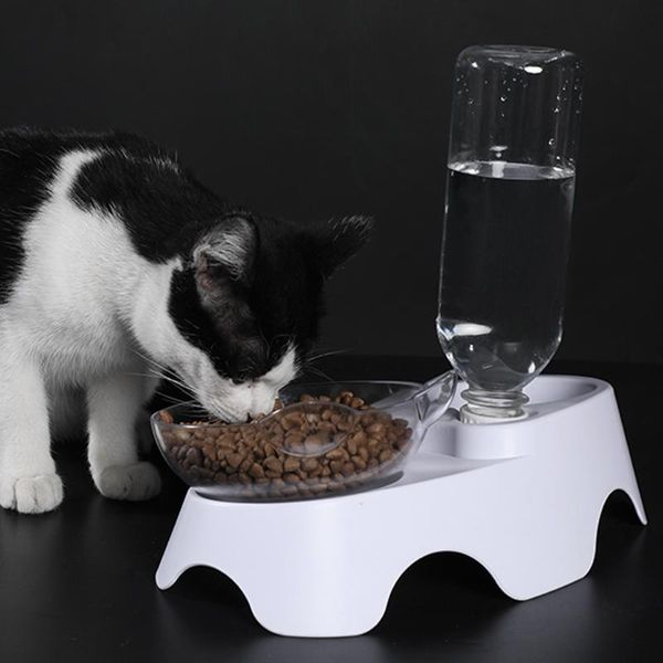 

cat bowls & feeders ears shaped double bowl water dispenser drinking fountain leak proof feeding neck protection pet feeder