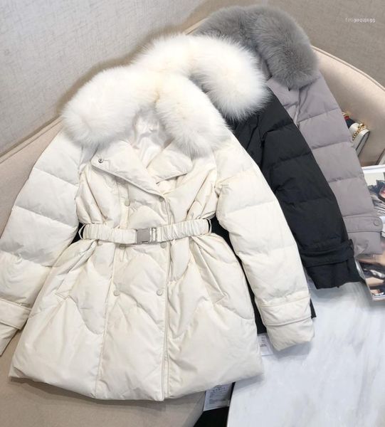 

ladies fashion long sleeve lapel belt down jacket 12261, Black