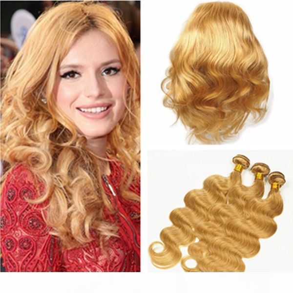 

strawberry blonde body wave brazilian human hair bundles with 360 band closure #27 honey blonde hair weaves with 360 lace frontal 22.5x4x2&q, Black