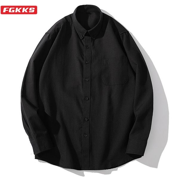 

fgkks fashion brand men trendy shirts men's business casual oxford shirts spring autumn long sleeve solid shirts male 210628, White;black
