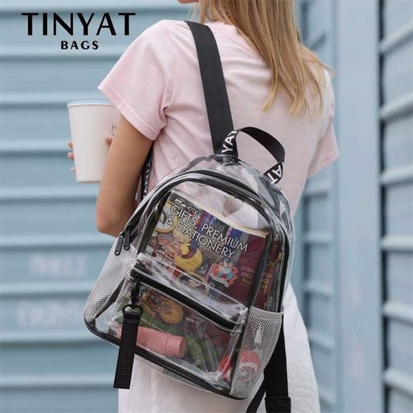

tinyat fashion women's backpack trend female clear solid color pvc waterproof travel bagpack school bag mochila 211025