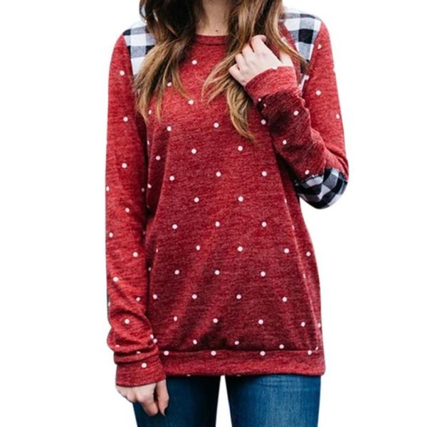 

women's hoodies & sweatshirts women casual pullovers fashion polka dot printed autumn sweatshirt ladies kawaii plaid patchwork shirts, Black